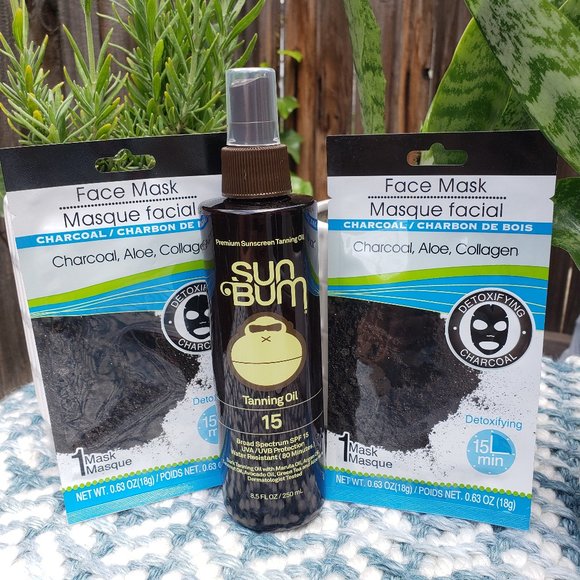 SUN BUM Bath & Body Sunbum Tanning Oil 2 Charcoal Face Mask New